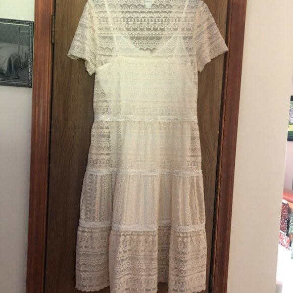 Sundance Dress XS Cream Lace Short Sleeved Fit & Flare w/Slip NEW Boho Romantic - Picture 5 of 6